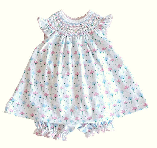 "Spring Flowers" Hand Smocked Bishop Dress